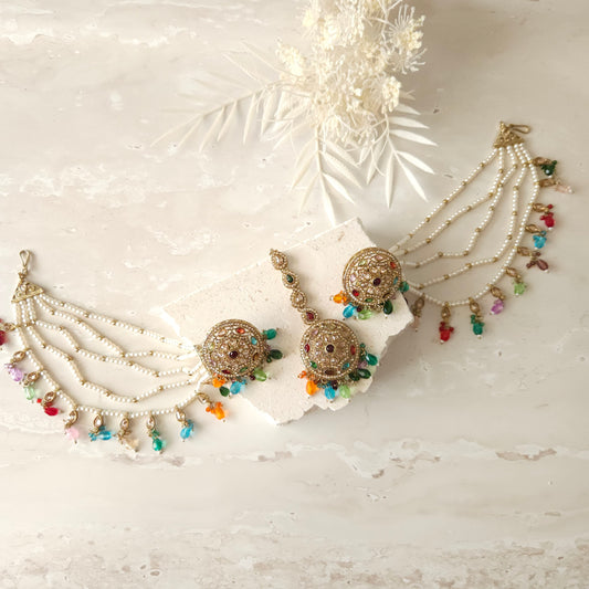 Camilla earrings tikka set - Multi colour