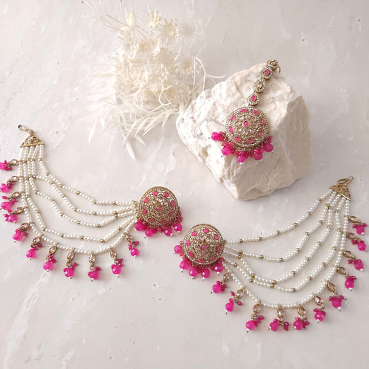 Camilla earrings tikka set - Hot Pink
