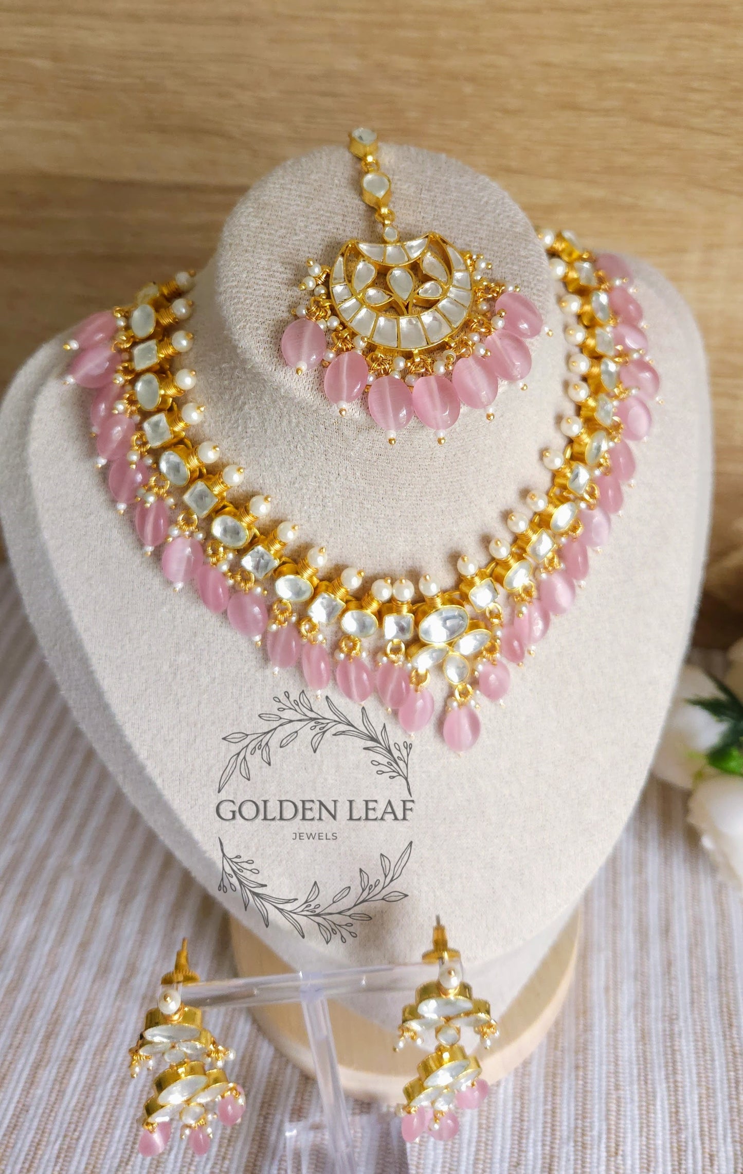Zainab necklace set with tikka - Pink