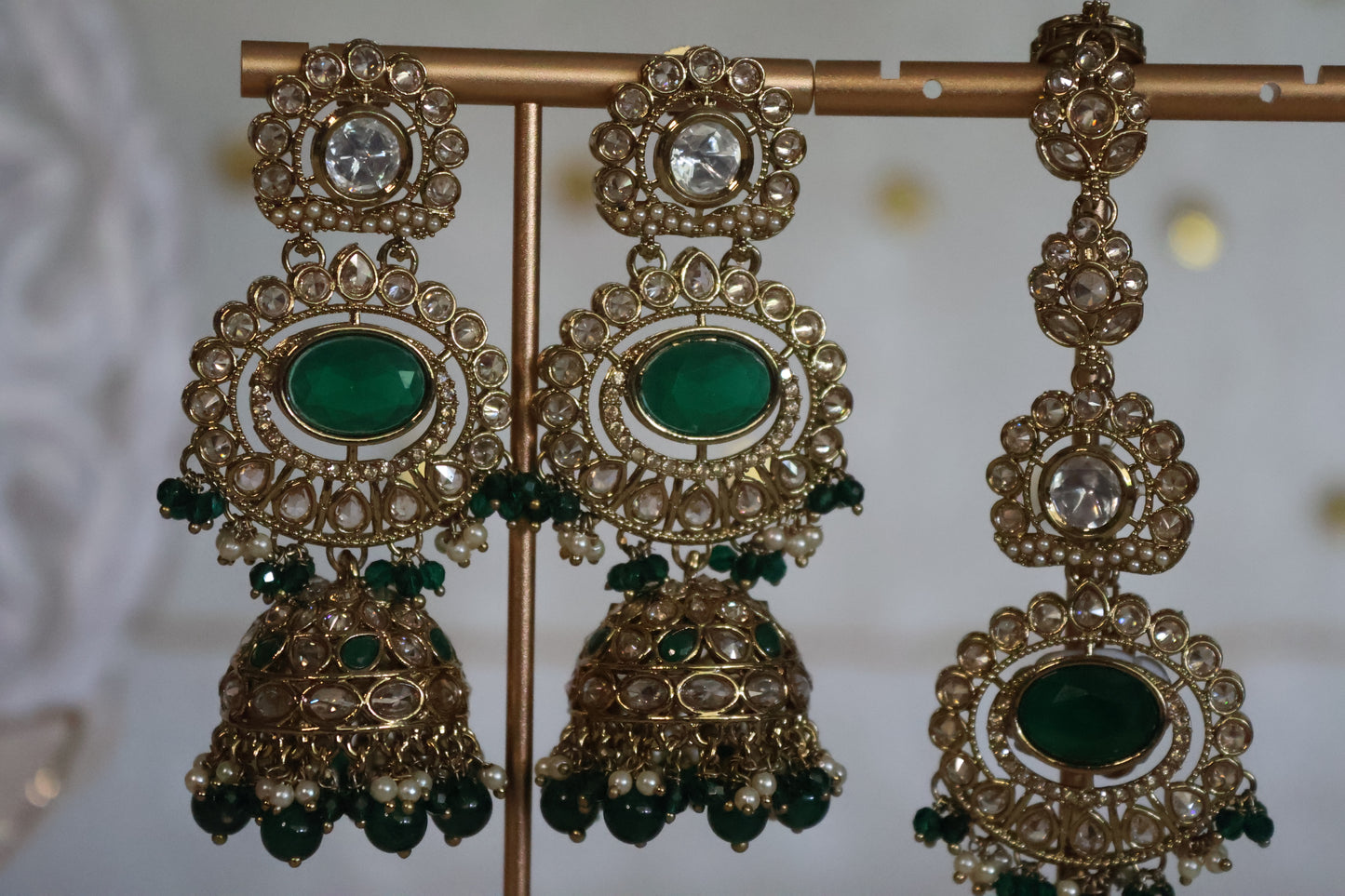 Rani earrings tikka set - Green