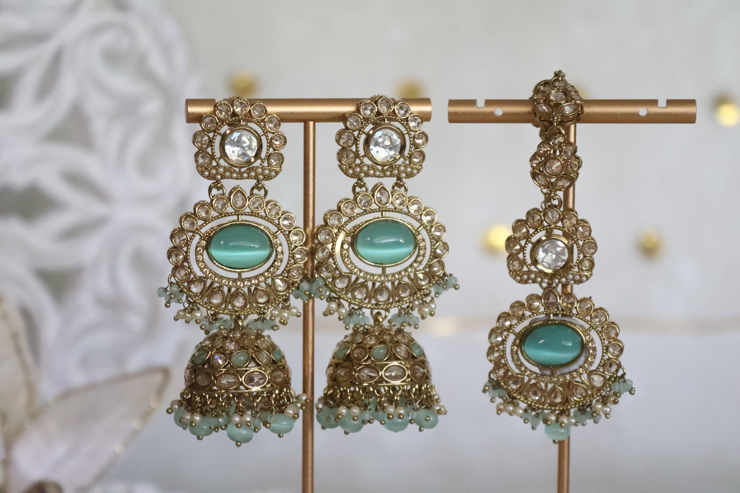 Rani earrings tikka set - Mint
