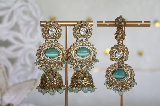 Rani earrings tikka set - Mint