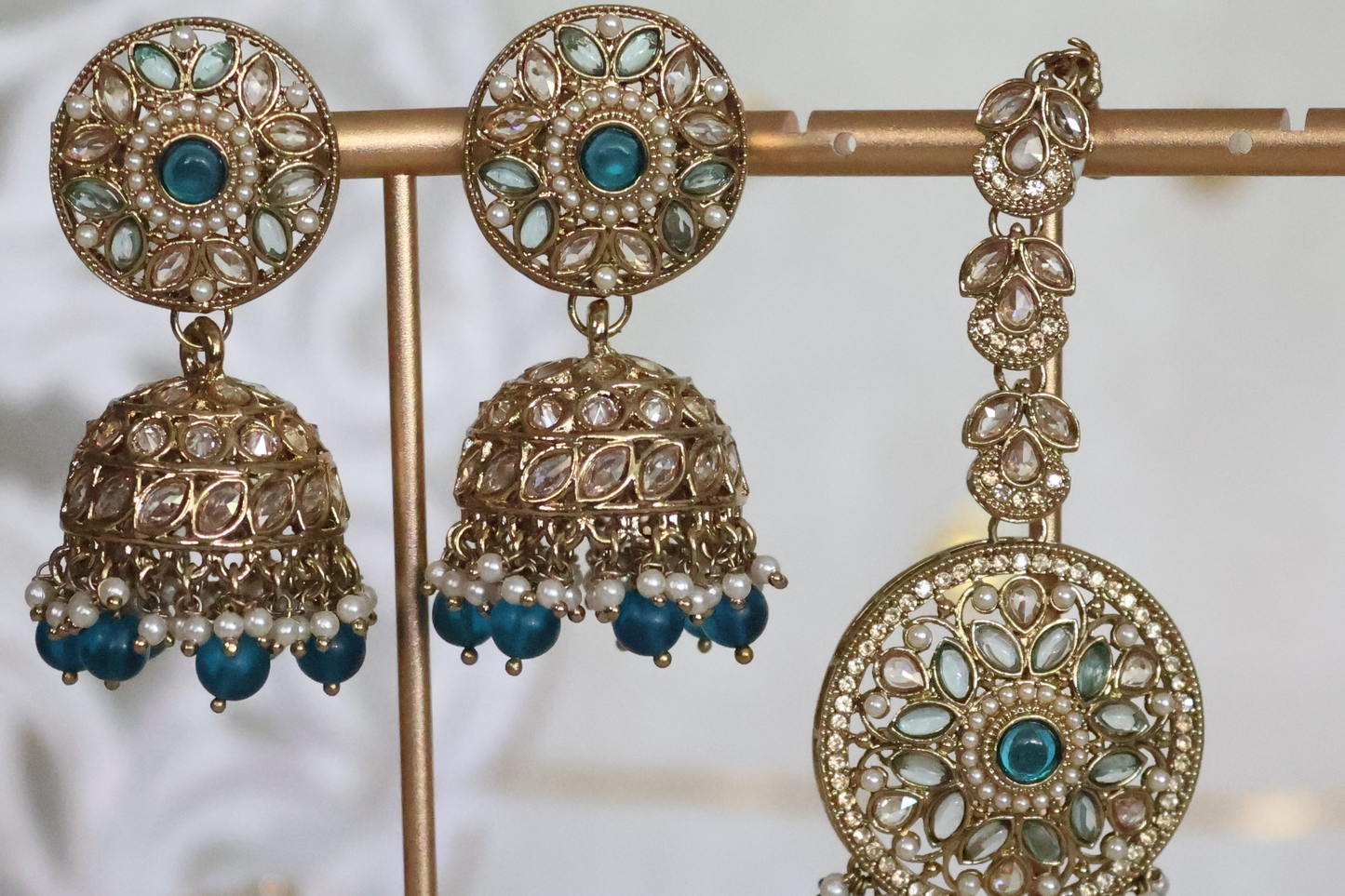 Sehaj earrings tikka set - Teal
