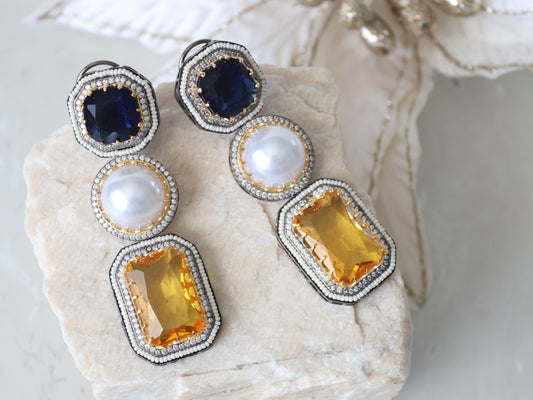 Celine earrings - Navy/Mustard