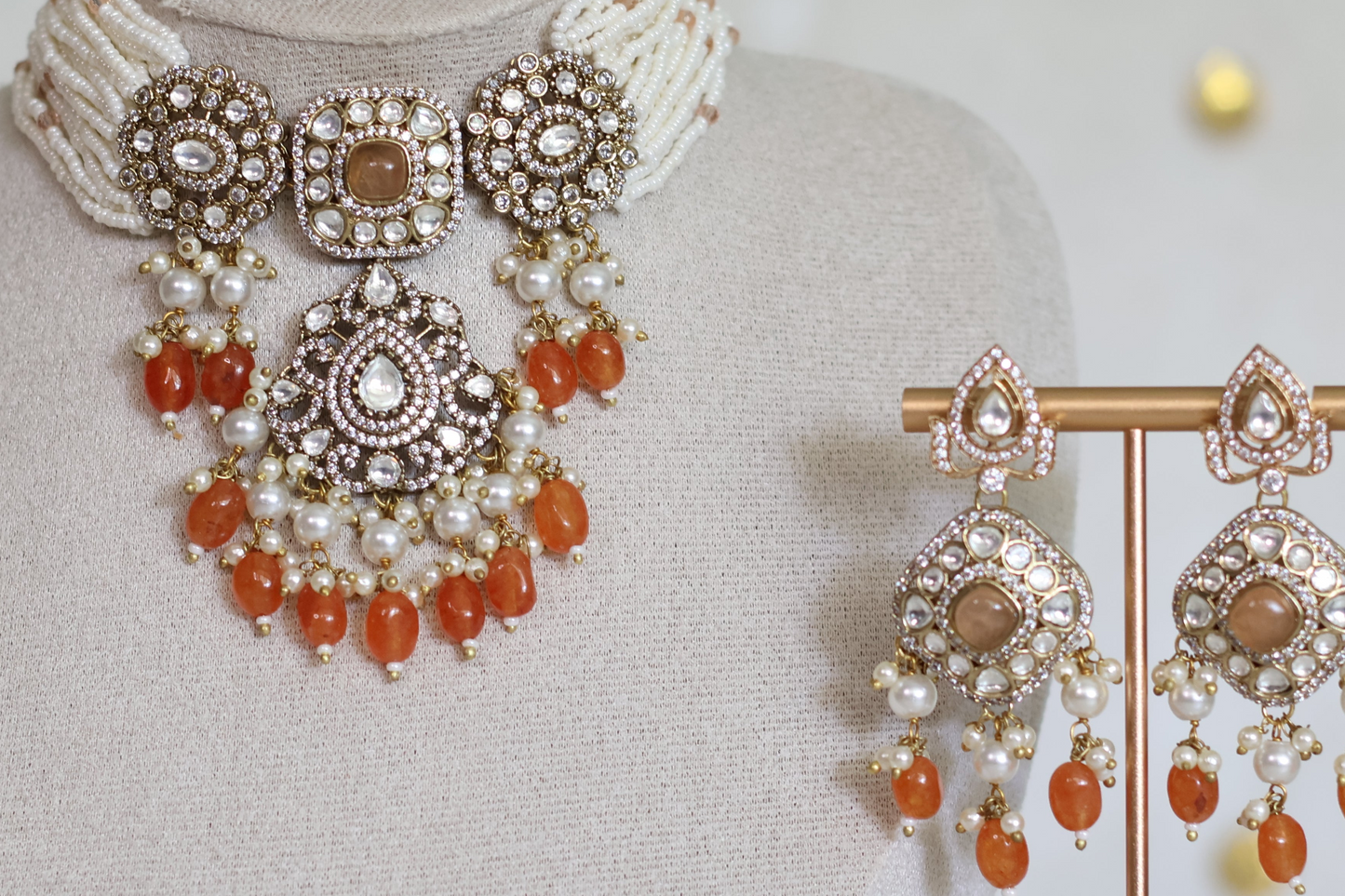 Juhi necklace set - Peach