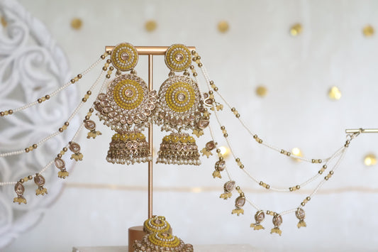 Kelly earrings tikka set - Yellow