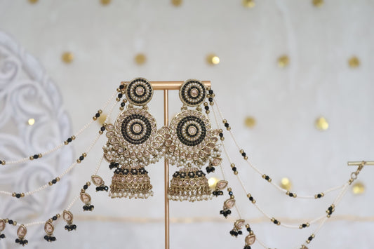 Kelly earrings tikka set - Black