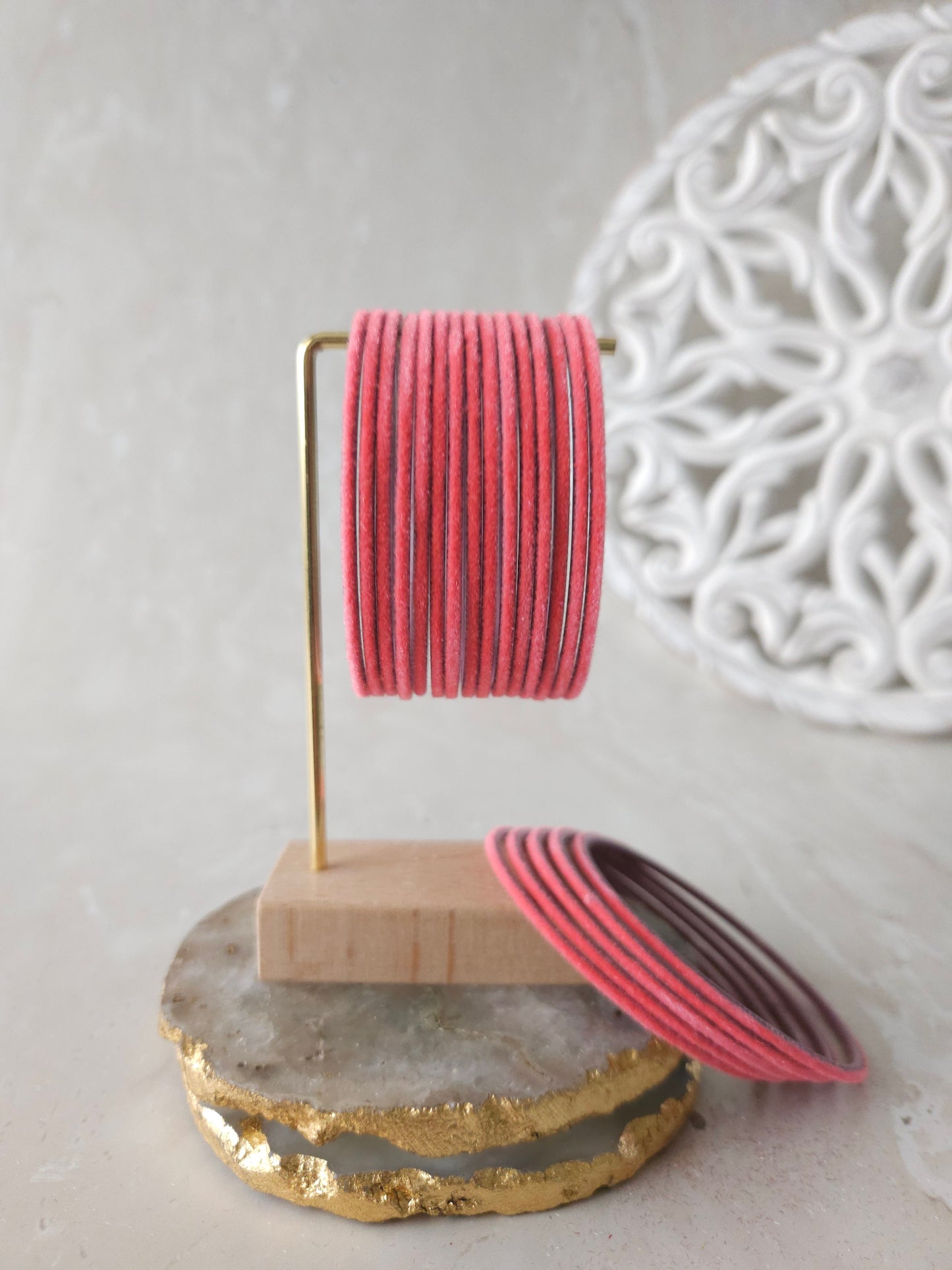 Bangles - Coral pink velvet