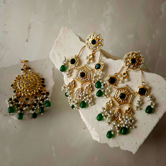 Sami earrings and tikka - Green