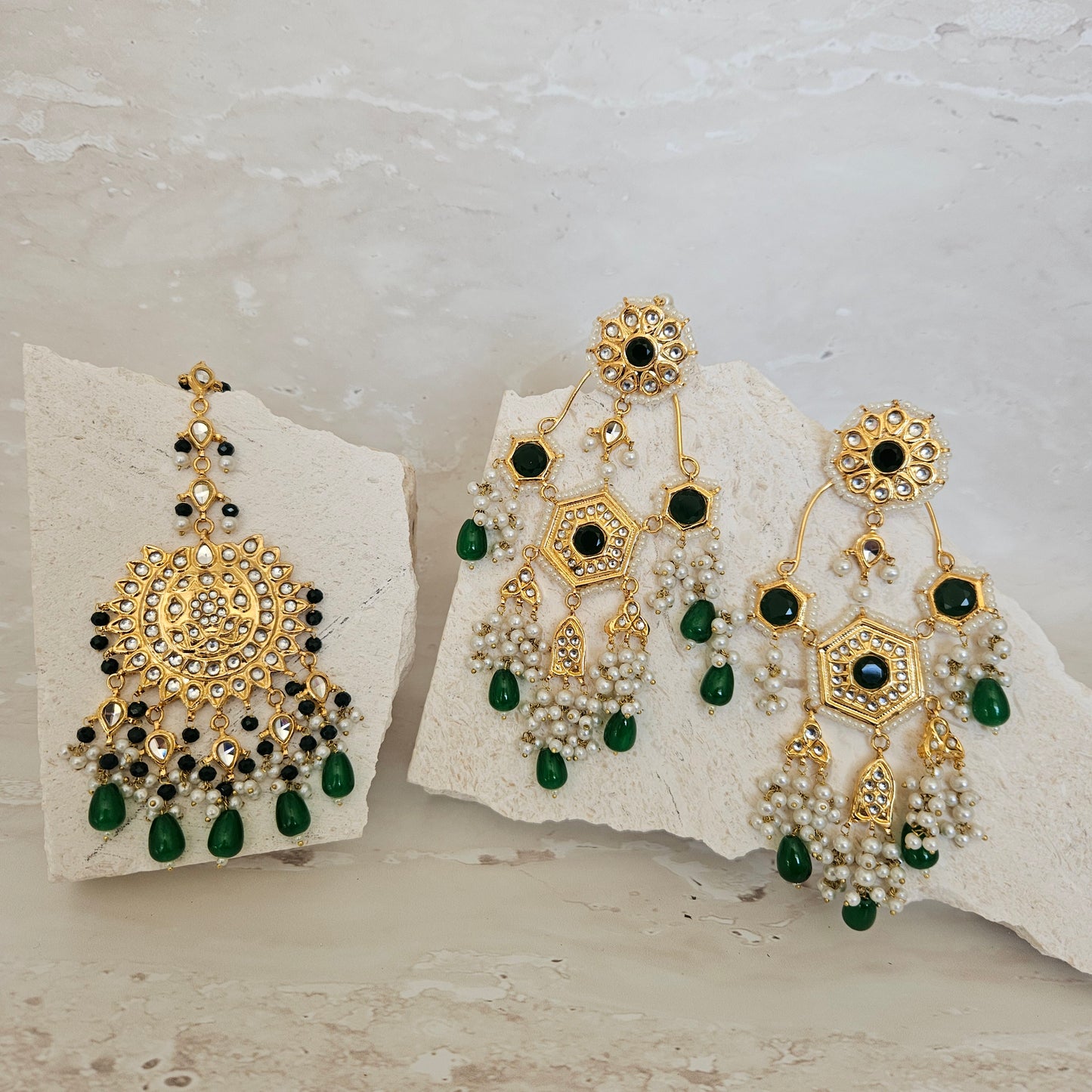Sami earrings and tikka - Green