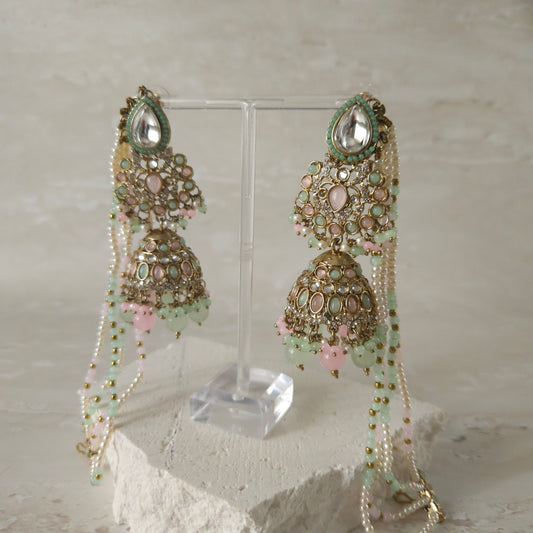 Rahana jhumke - green/pink