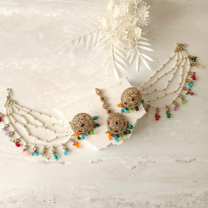 Camilla earrings tikka set - Multi colour
