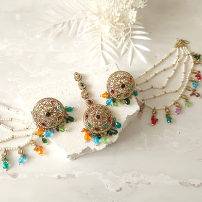 Camilla earrings tikka set - Multi colour