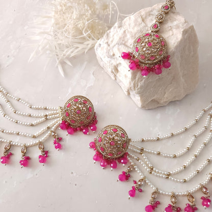 Camilla earrings tikka set - Hot Pink