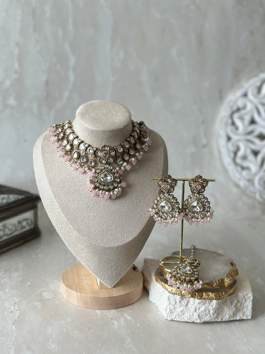 Afsana necklace set - Pink