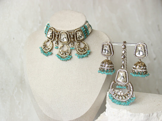 Shazia choker necklace set - Blue