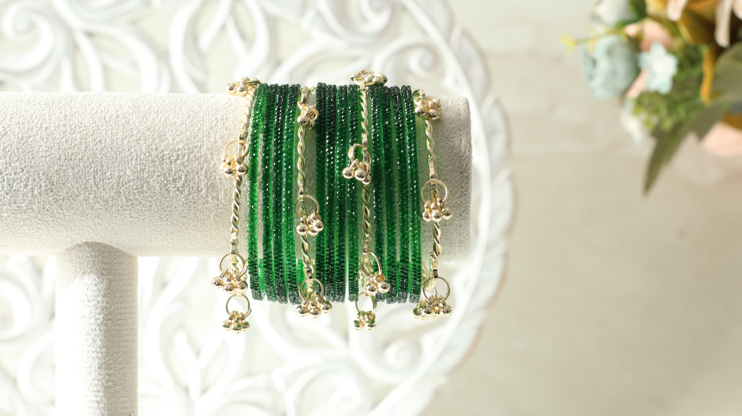 Kashmiri Bangles - Glitter Emerald