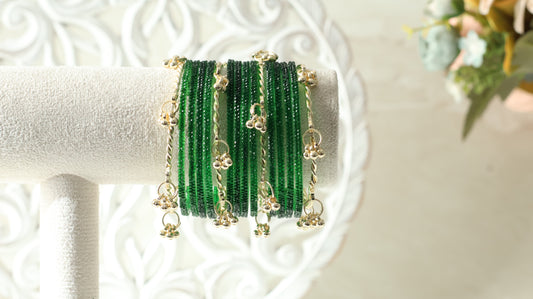 Kashmiri Bangles - Glitter Emerald