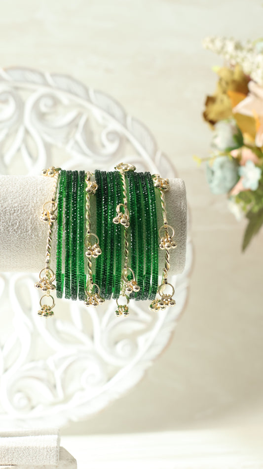 Kashmiri Bangles - Glitter Emerald