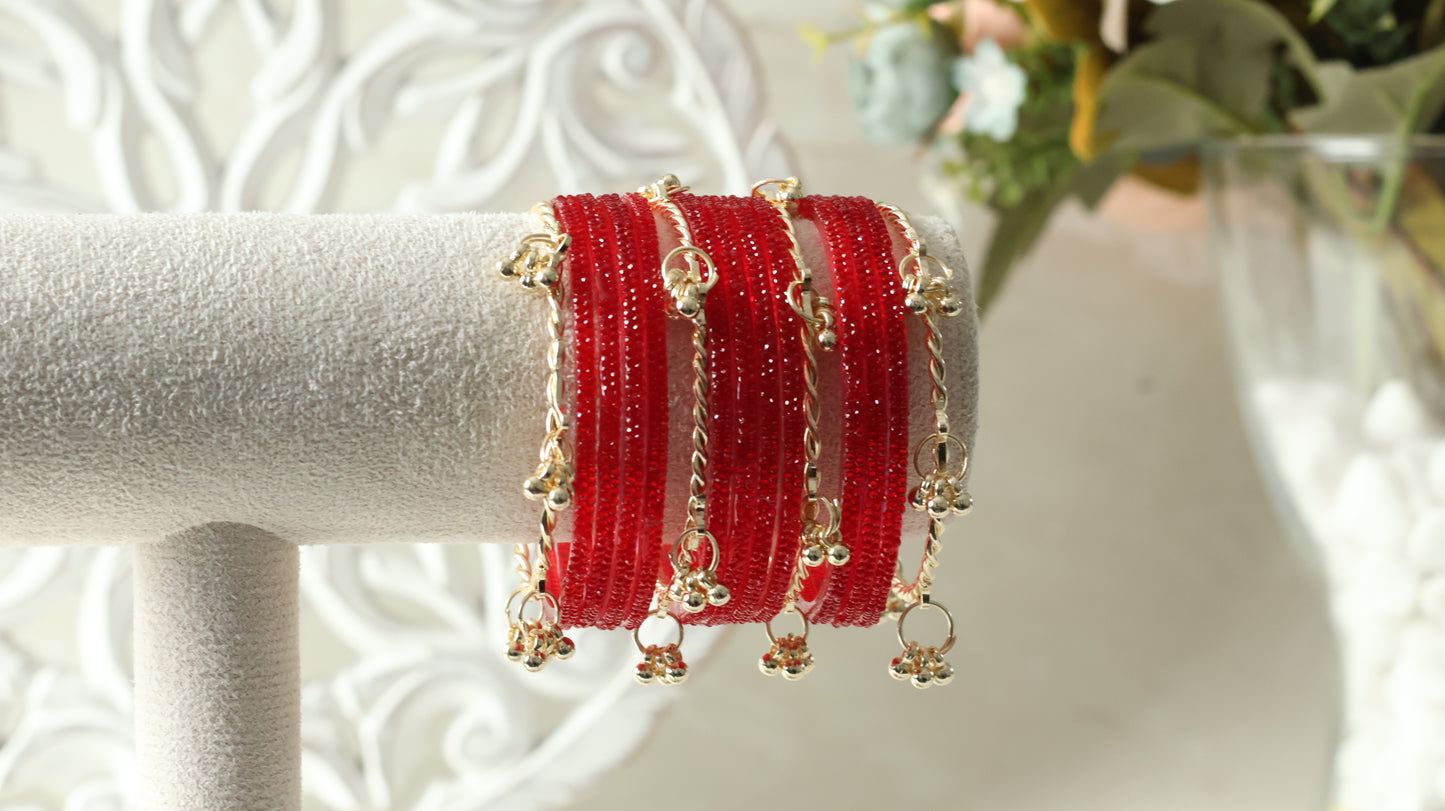 Kashmiri Bangles - Glitter Red