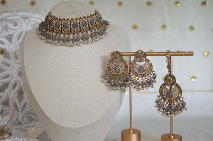 Chandni necklace set - Grey