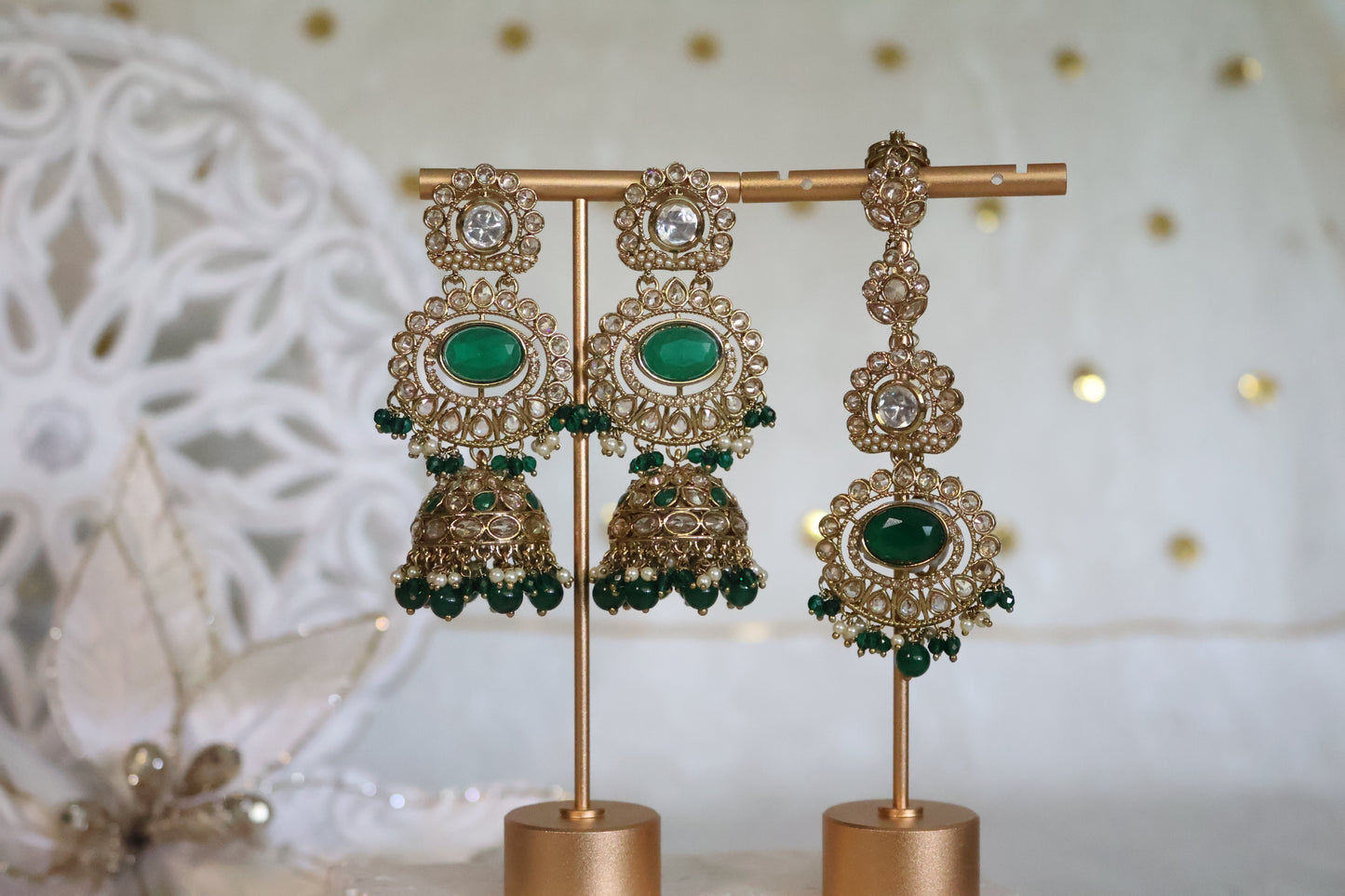 Rani earrings tikka set - Green