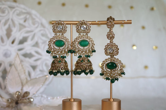 Rani earrings tikka set - Green
