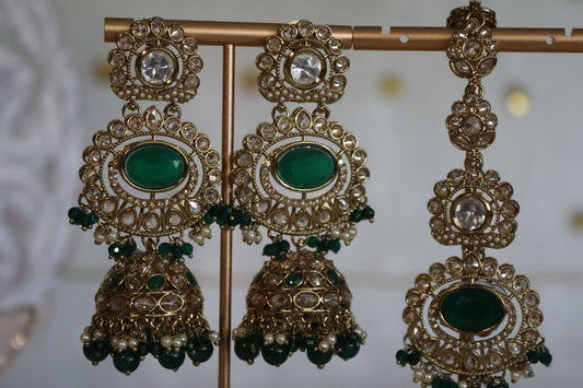 Rani earrings tikka set - Green
