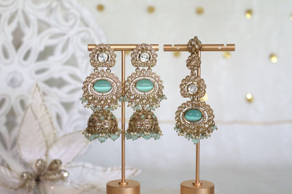 Rani earrings tikka set - Mint