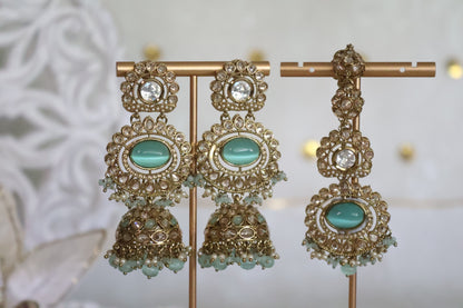 Rani earrings tikka set - Mint