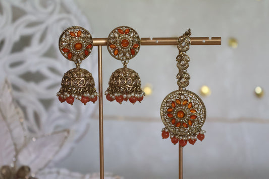 Sehaj earrings tikka set - Orange