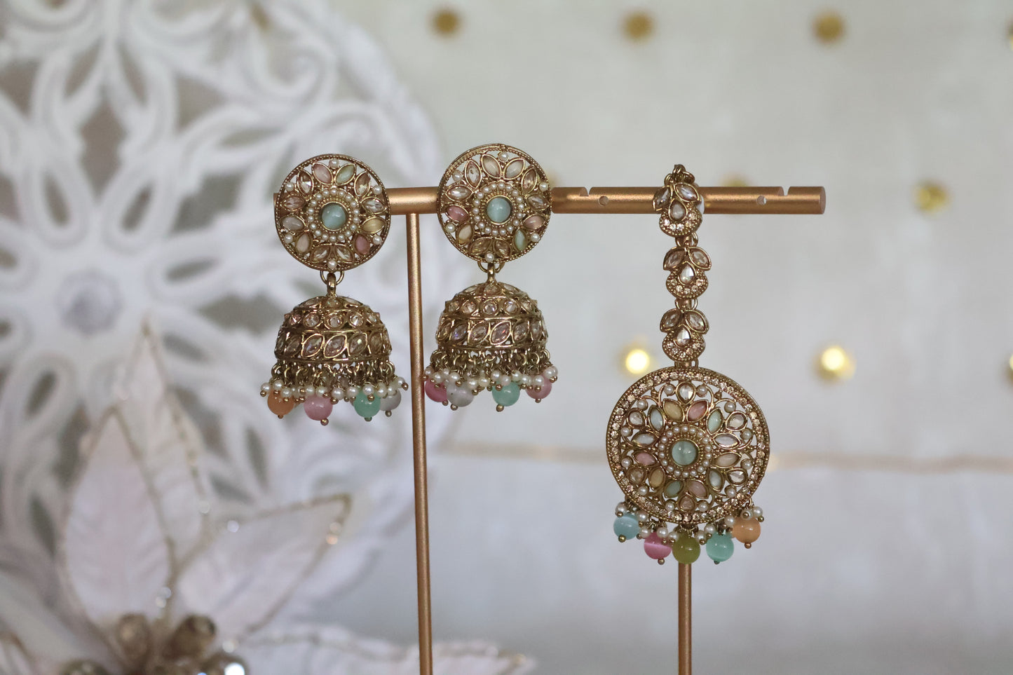 Sehaj earrings tikka set - Pastel
