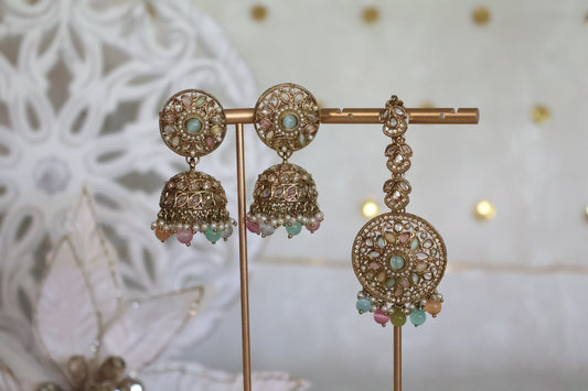 Sehaj earrings tikka set - Pastel