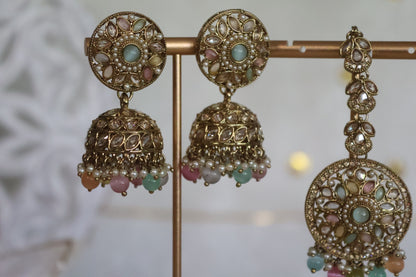 Sehaj earrings tikka set - Pastel