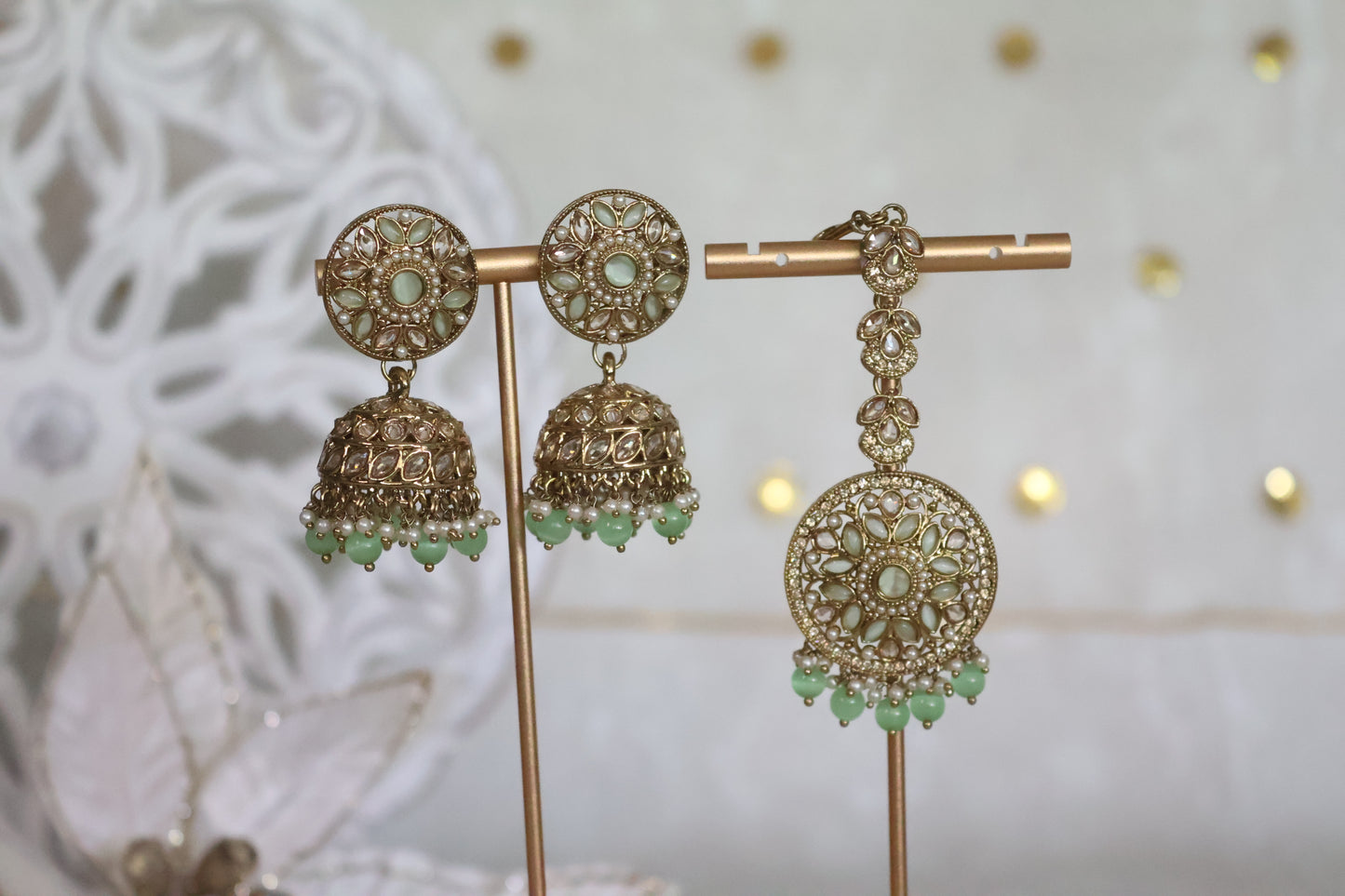 Sehaj earrings tikka set - Mint