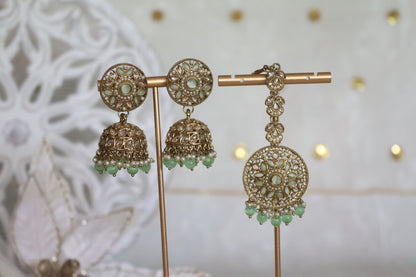 Sehaj earrings tikka set - Mint