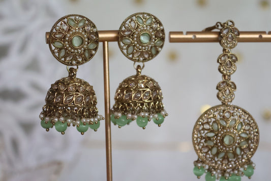 Sehaj earrings tikka set - Mint