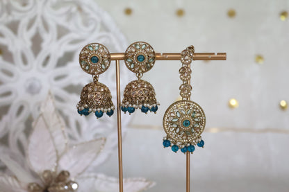 Sehaj earrings tikka set - Teal