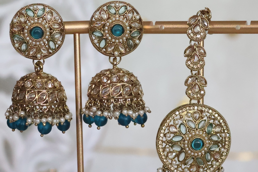 Sehaj earrings tikka set - Teal