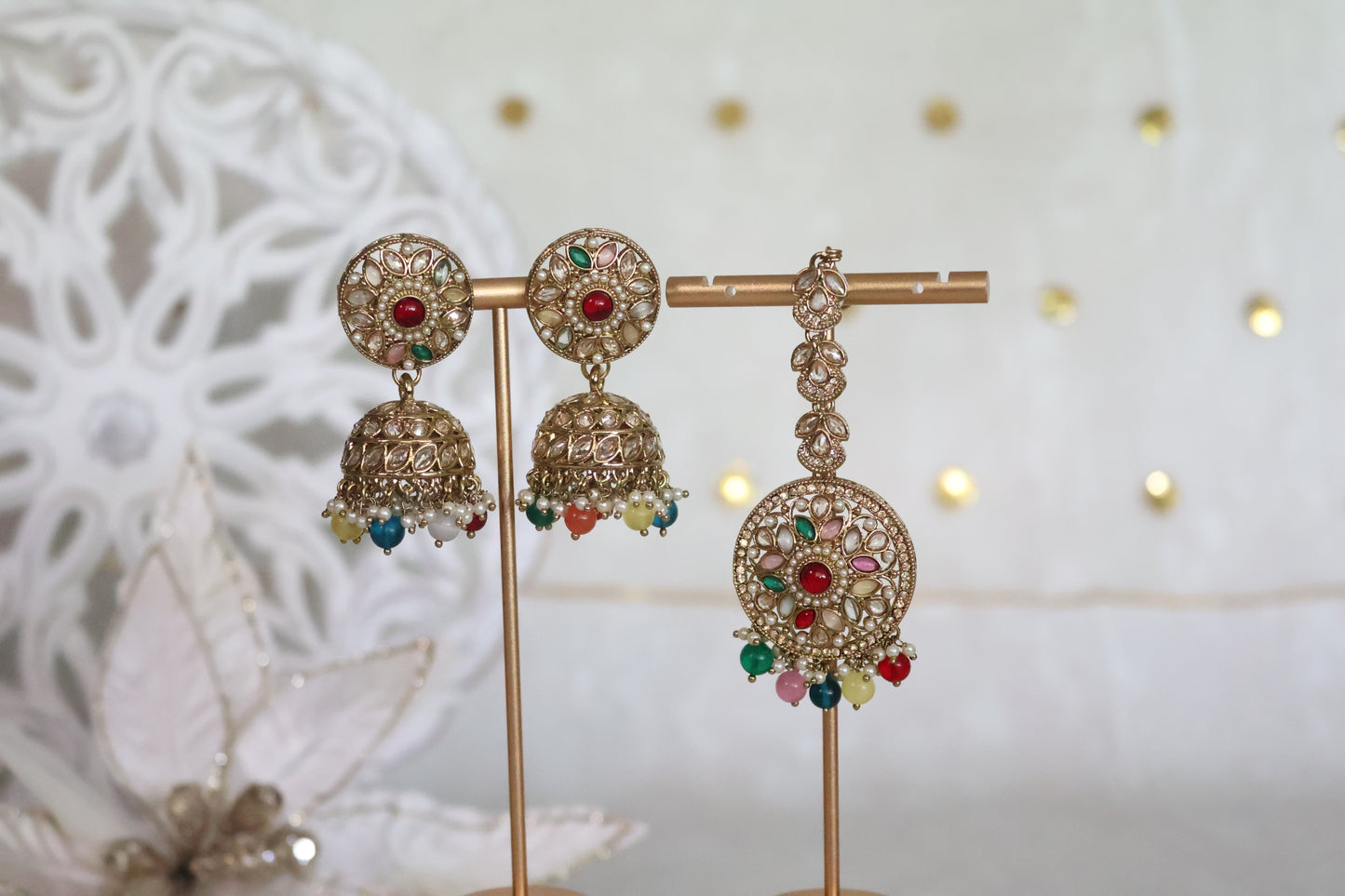 Sehaj earrings tikka set - Multi colour