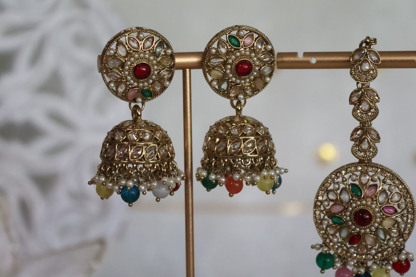 Sehaj earrings tikka set - Multi colour