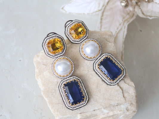 Celine earrings - Mustard/Navy