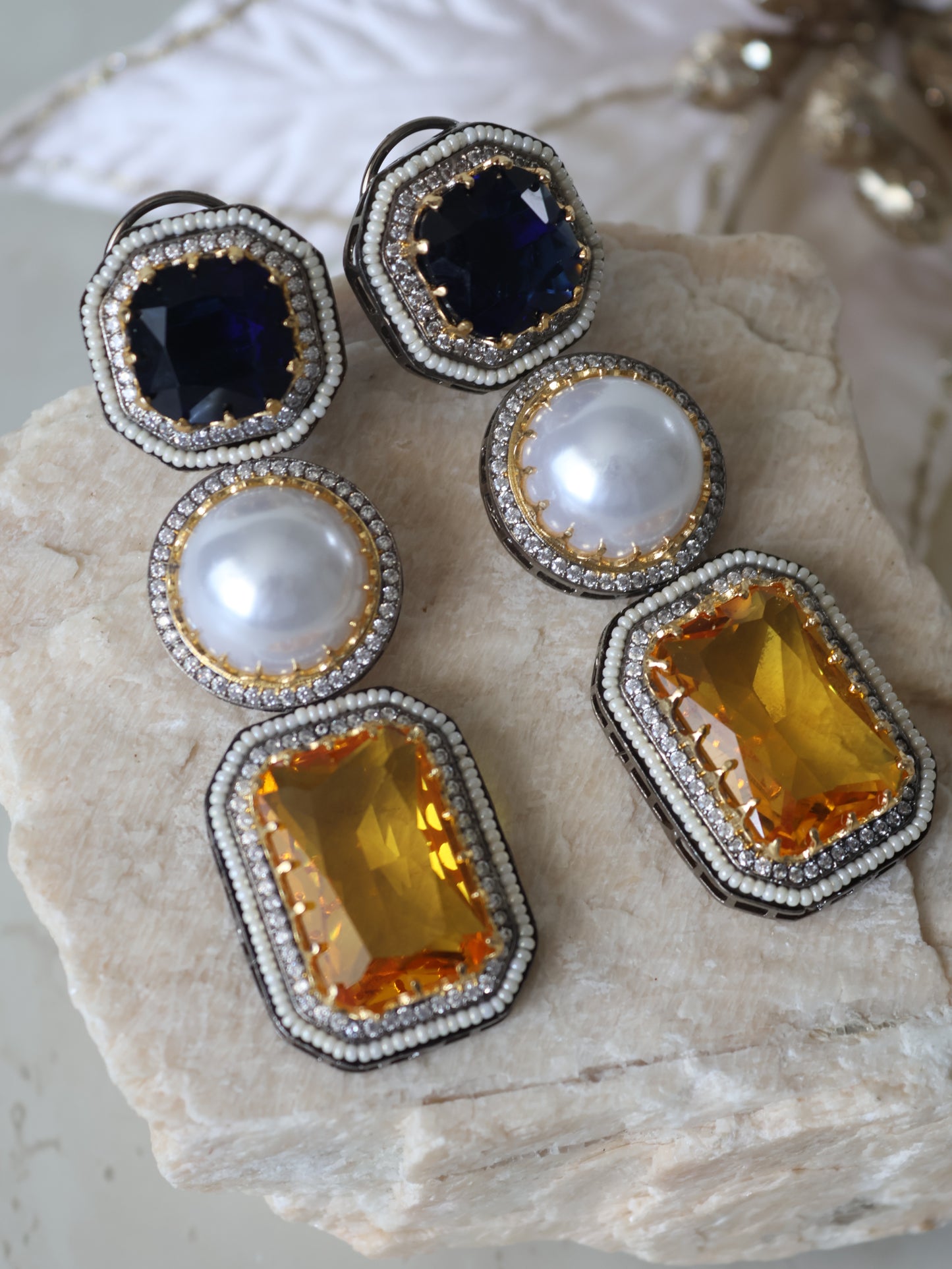 Celine earrings - Navy/Mustard