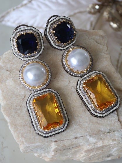 Celine earrings - Navy/Mustard