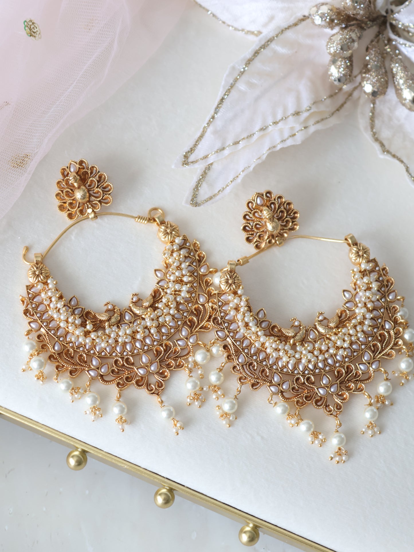 Ruhani chaandbali earrings - White