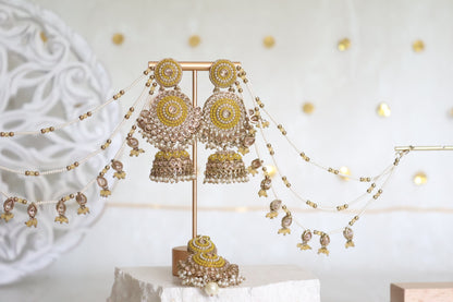 Kelly earrings tikka set - Yellow