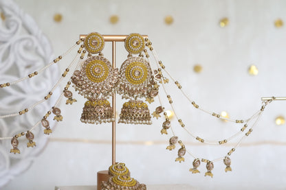 Kelly earrings tikka set - Yellow