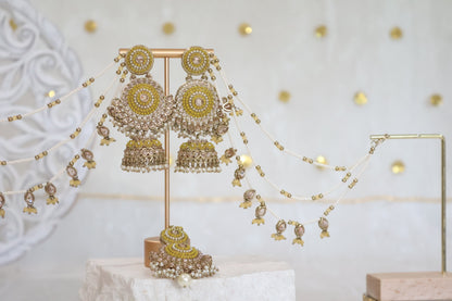 Kelly earrings tikka set - Yellow