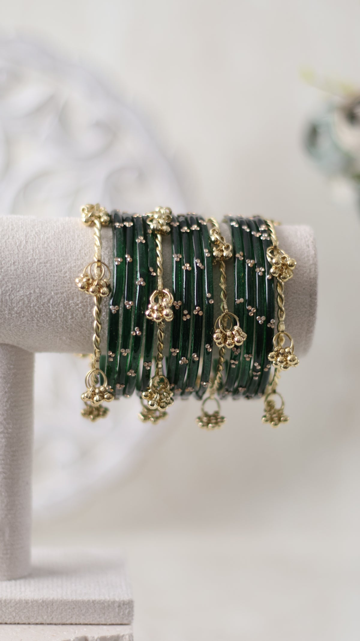 Rhinestone Kashmiri Bangles - Dark Emerald