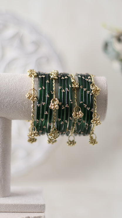 Rhinestone Kashmiri Bangles - Dark Emerald
